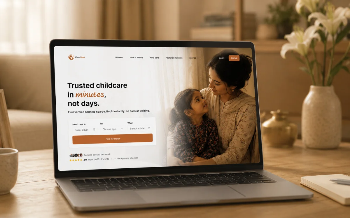 CareNest booking screen, availability shown first