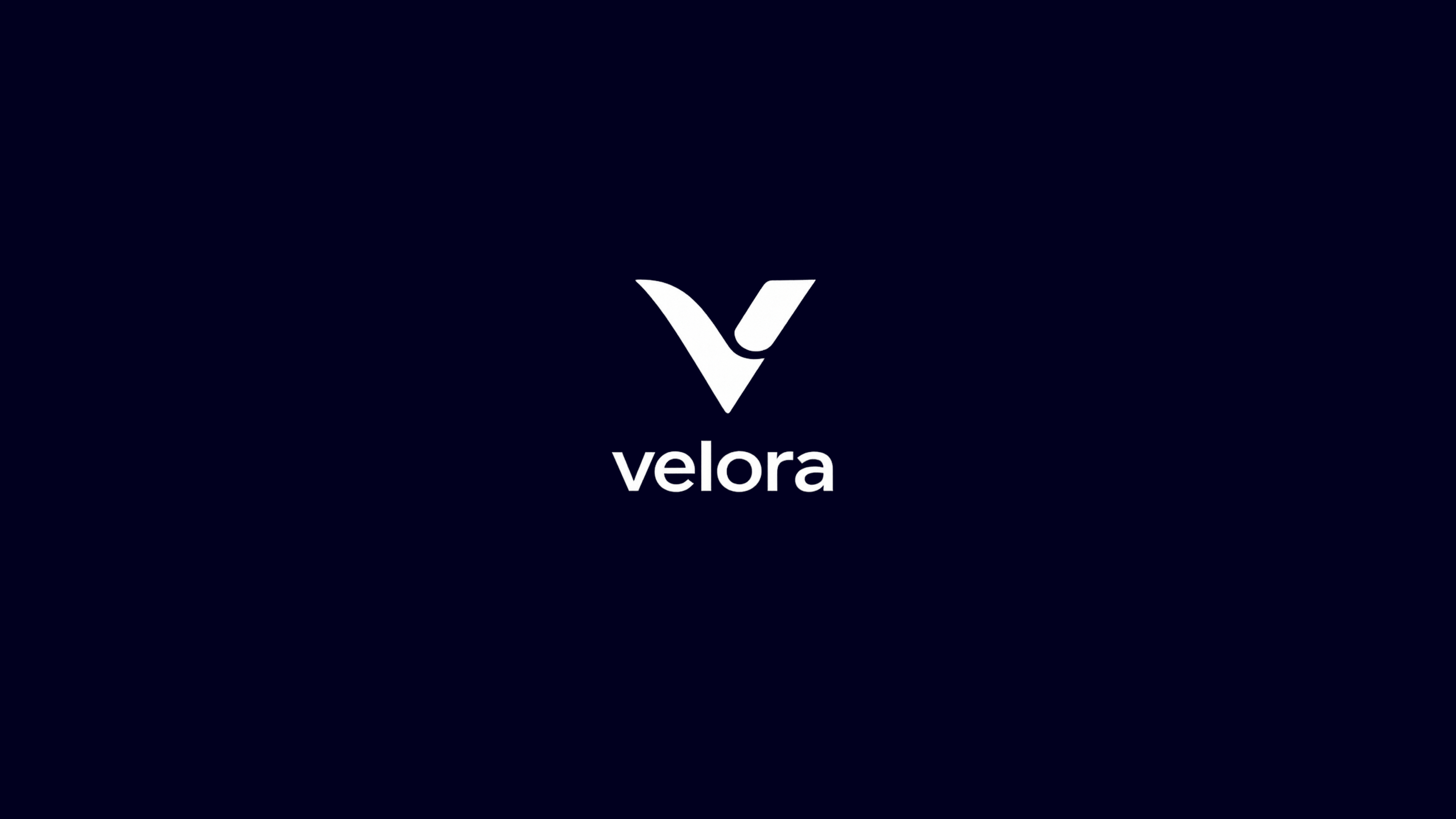 Velora logo: a V mark above the wordmark, white on deep navy