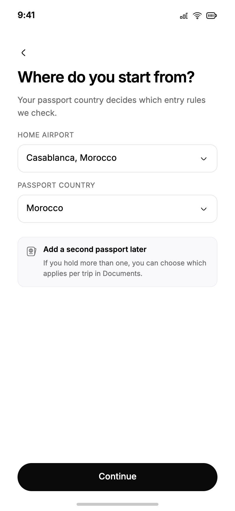 Where do you start from: home airport and passport country, with a note about second passports