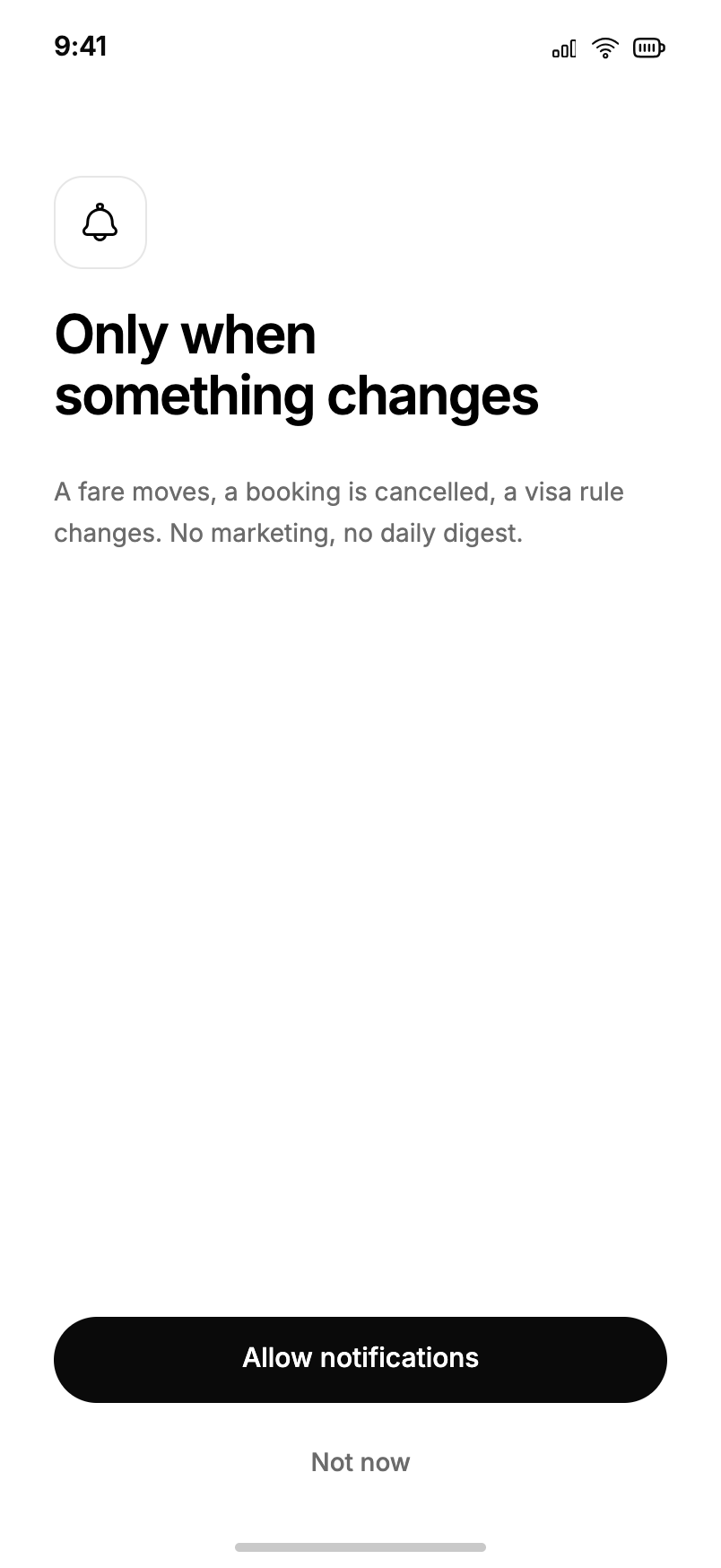 Notification permission prompt describing exactly which notifications are sent