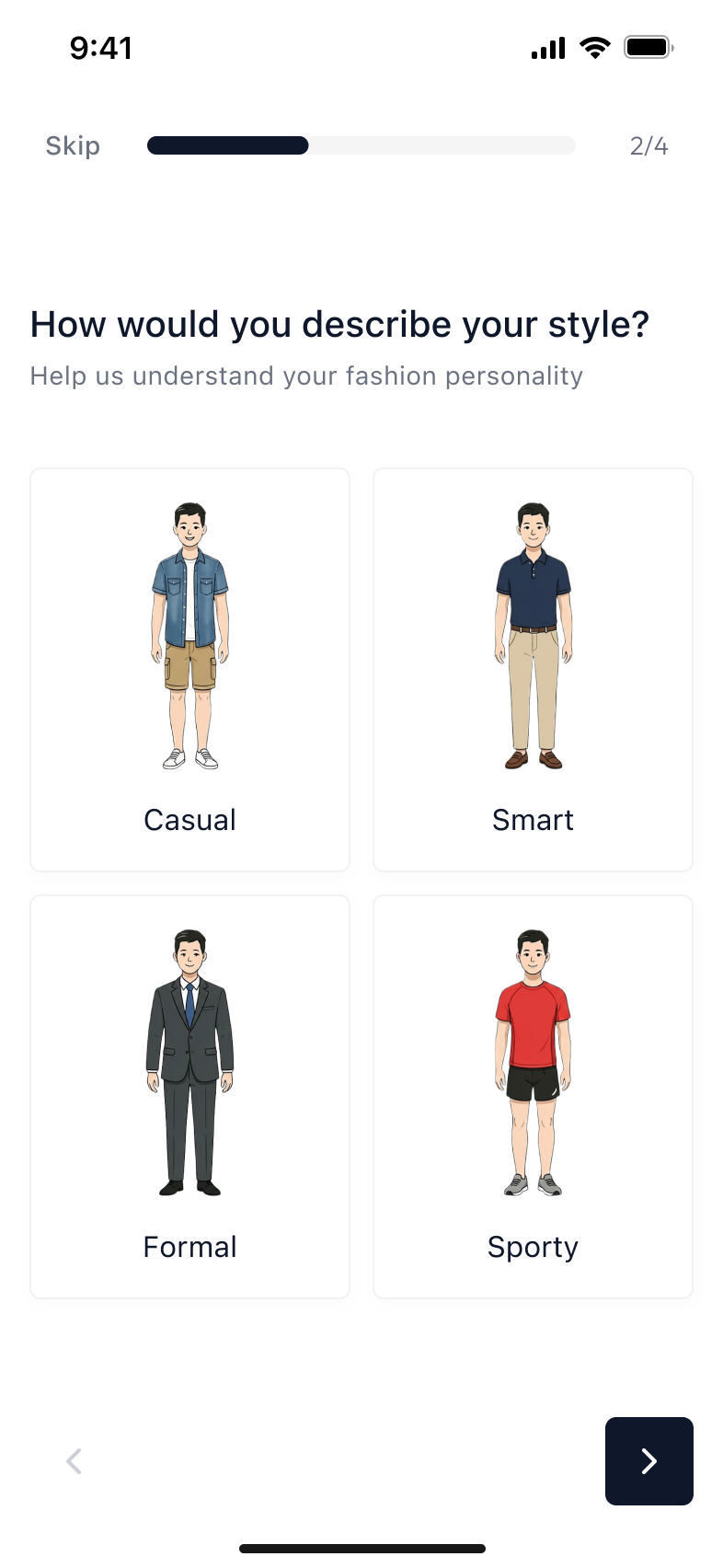 Before, step 2 of 4: How would you describe your style?